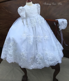 Handmade Heirloom Antique White Christening Gown with Bonnet – Beaded Lace - Dalia