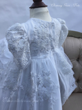 Handmade Heirloom Antique White Christening Gown with Bonnet – Beaded Lace - Dalia