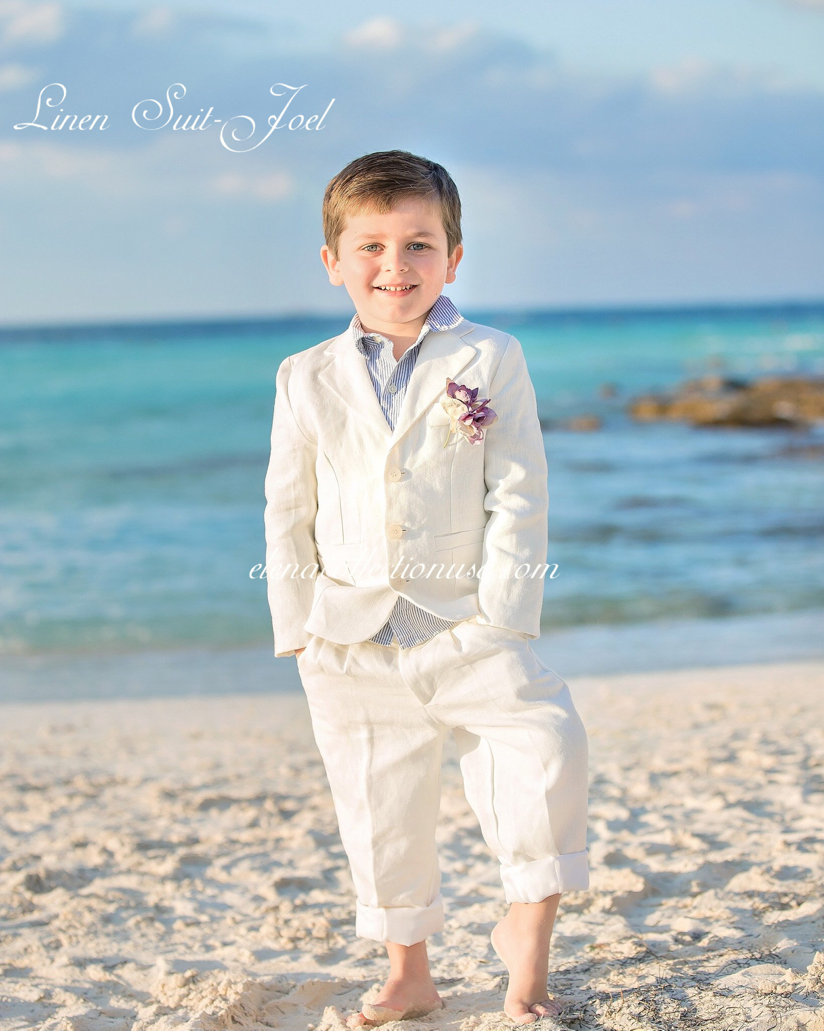 Off White Boys Linen Suit Joel Elena Collection