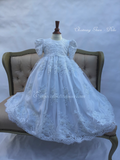 Handmade Heirloom Antique White Christening Gown with Bonnet – Beaded Lace - Dalia