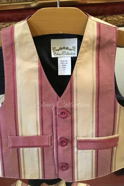 Luxury Silk Stripe Vest & Jacket Set - Dark Beige & Rust -James