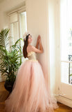 2-Piece Couture Wedding Corset Set with Detachable Tulle Train & Handmade Florals