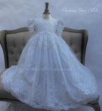 Handmade Heirloom Antique White Christening Gown with Bonnet – Beaded Lace - Dalia