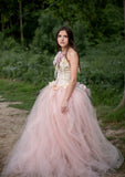 2-Piece Couture Wedding Corset Set with Detachable Tulle Train & Handmade Florals