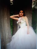 2-Piece Couture Wedding Corset Set with Detachable Tulle Train & Handmade Florals
