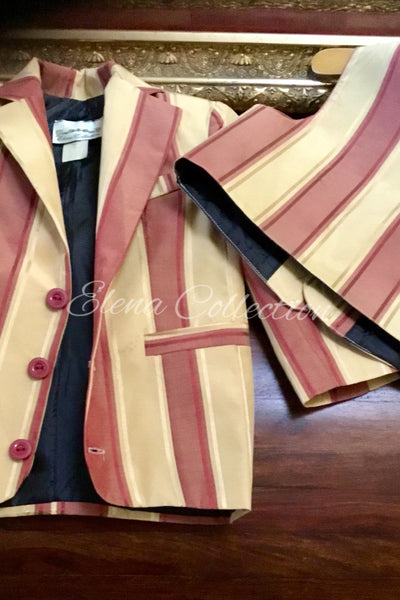 Luxury Silk Stripe Vest & Jacket Set - Dark Beige & Rust -James