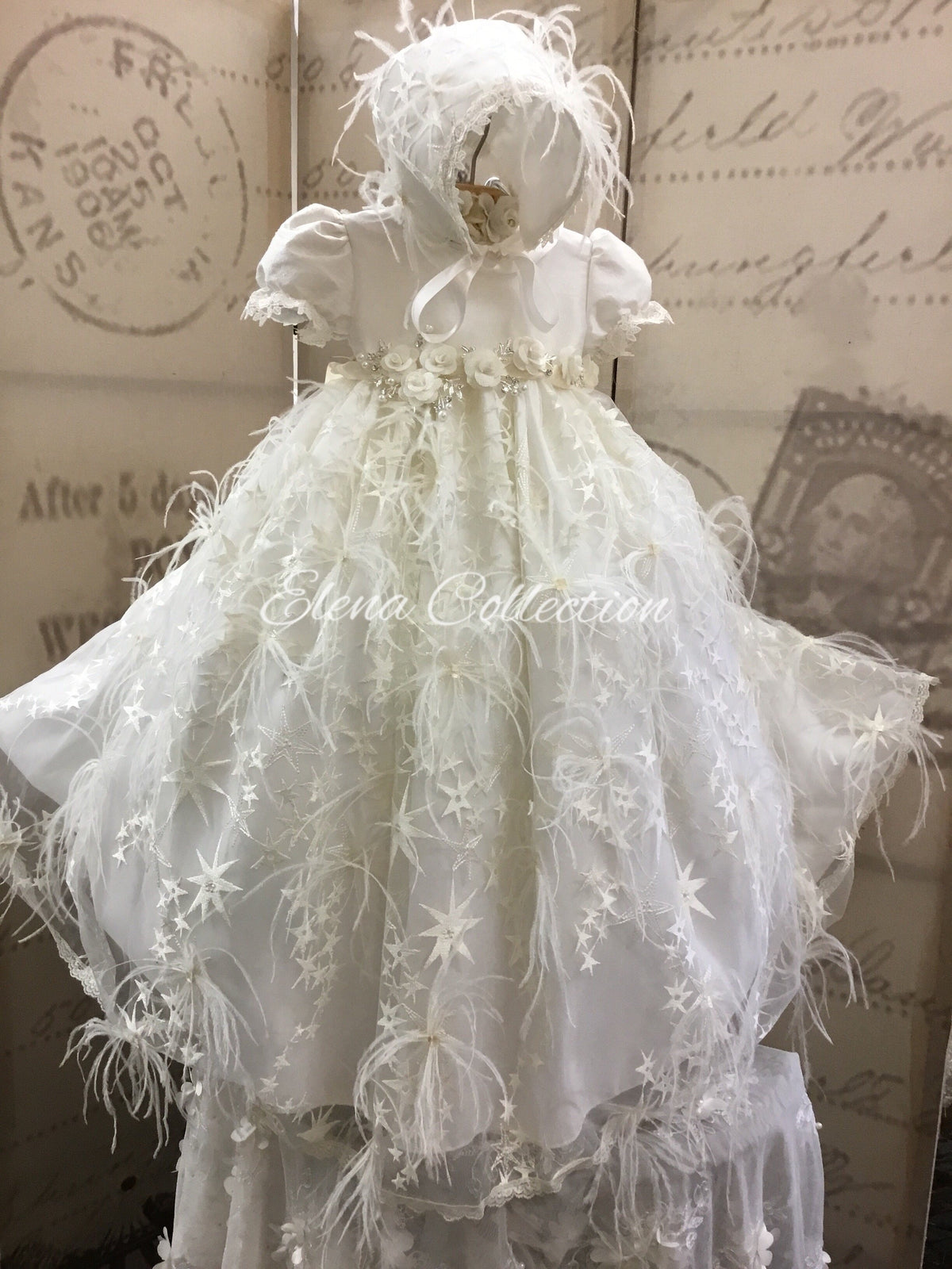 Feather Christening Gown -Star 6-12m only