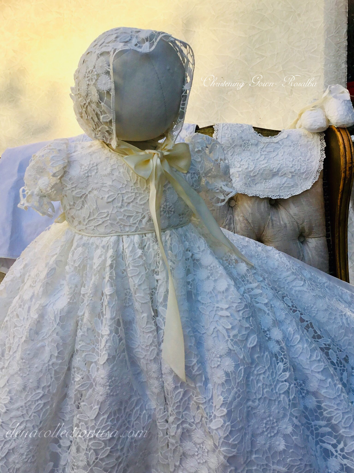 Lace Christening Gown with Bonnet - Rosalba