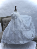 Handmade Heirloom Antique White Christening Gown with Bonnet – Beaded Lace - Dalia