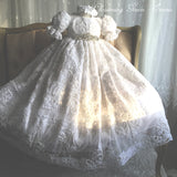Emma Heirloom Christening Gown – Hand-Beaded Corded Lace with Bonnet