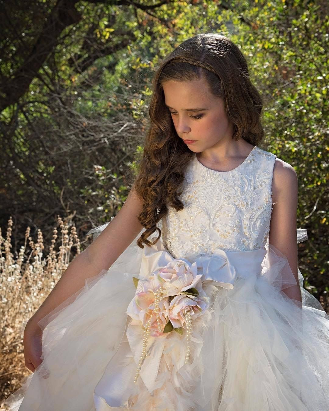 ivory communion dresses Aria - Lace and Petals Communion Dress in Ivory - Flower Girl Dress